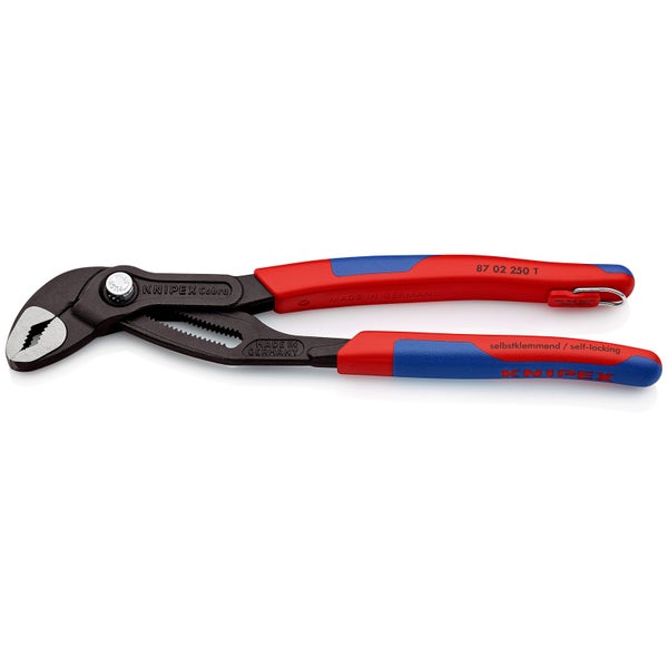 Knipex Cobra® mit Befestigungsöse grau atramentiert, mit Mehrkomponenten-Hüllen, mit integrierter Befestigungsöse zum Anbringen einer Absturzsicherung 250 mm - 8702250TBK