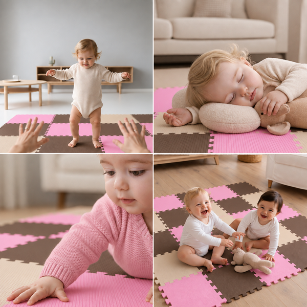 Kinderspielmatte als Puzzlematte aus Schaumstoff für den Innenbereich in Wohnräumen mit spielenden und schlafenden Kleinkindern