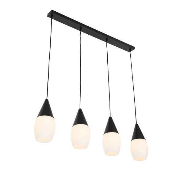 Hängeleuchte mit vier Leuchten und schwarzer Aufhängung