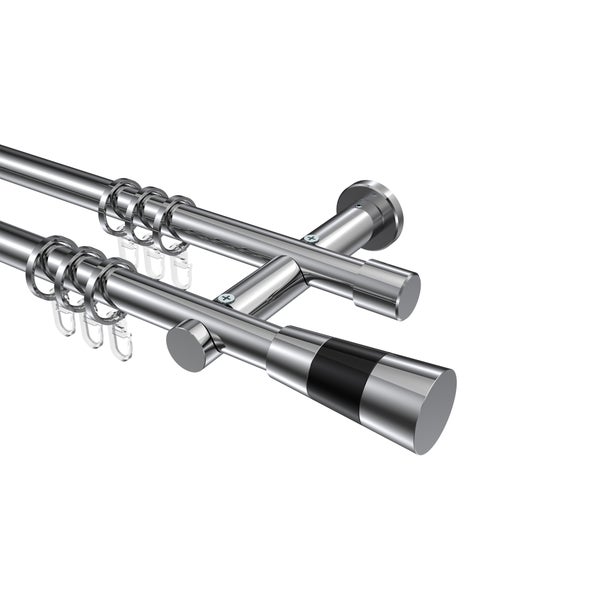 Doppelte Gardinenstange aus Metall mit Ringen und Befestigungsmaterial