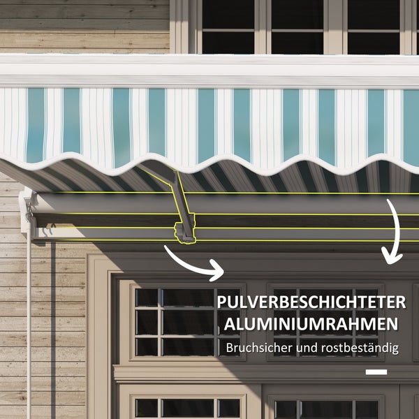 Outsunny manuelle Gelenkarmmarkise, mit Handkurbel Balkonmarkise,  395 x 245 cm, Alu, Weiß+Grün