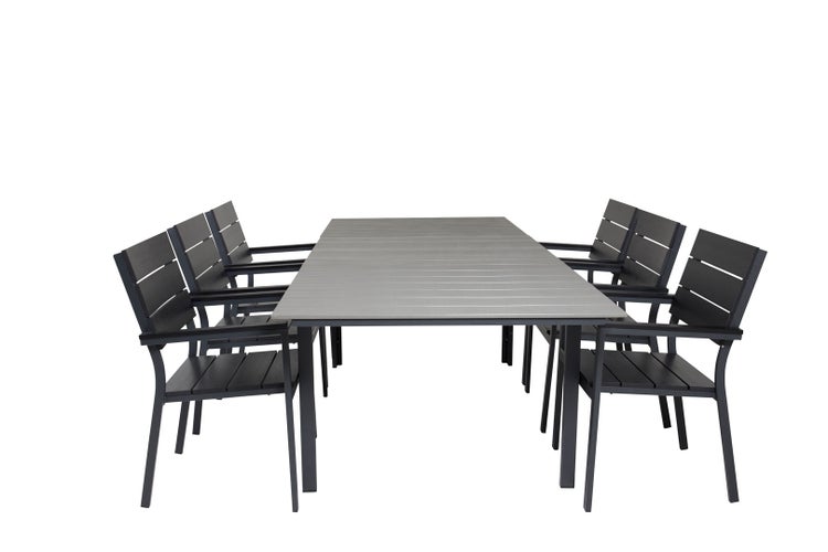 Levels Gartenset Tisch 100x160/240cm und 6 Stühle Levels schwarz, grau. 100 X 160 X 75 cm