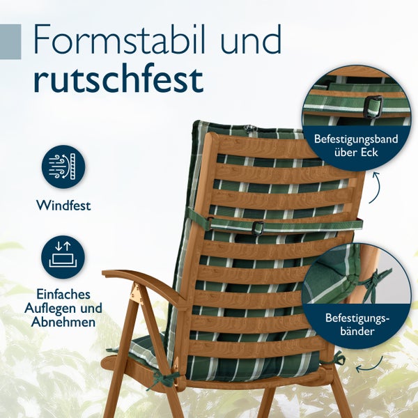 Gartenstuhl mit Auflage und Befestigungsbändern für sicheren Halt