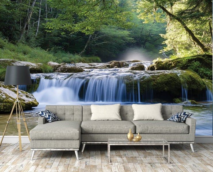 Fototapete 3D Effekt Wasserfall Wald Wohnzimmer Vlies Tapete 250x175 cm