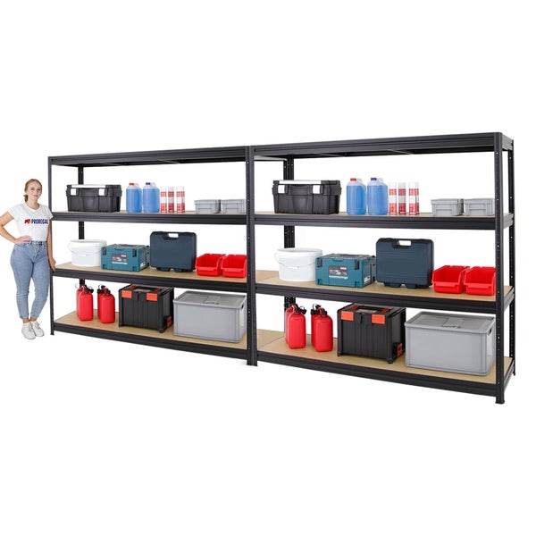 PROREGAL Mega Deal 2er-Sparset Profi-Schwerlastregal DINO HxBxT 180x180x60cm Fachlast 500kg Schwarz