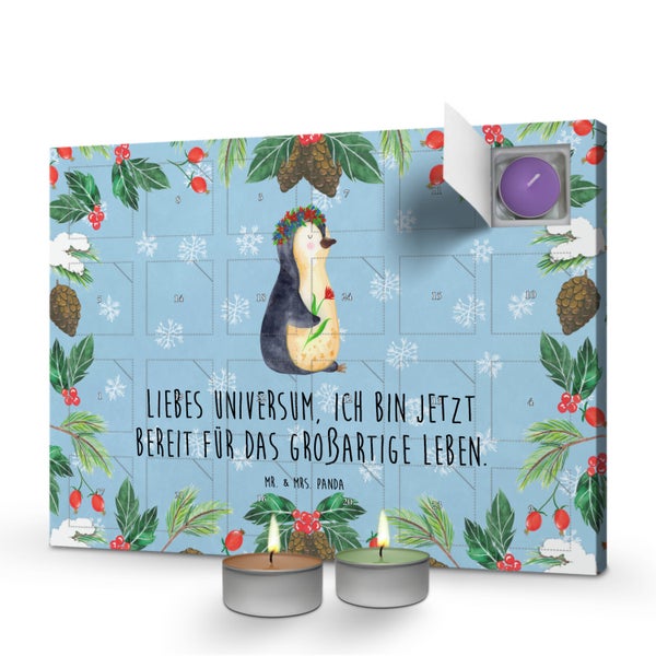 Mr. & Mrs. Panda Duftkerzen Adventskalender Pinguin Blumen - Blau Pastell