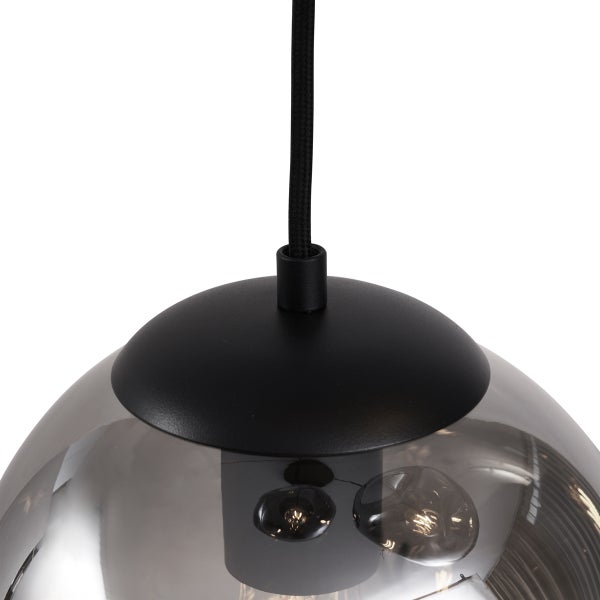 Art-Deco-Pendelleuchte schwarz mit Rauchglas 3-flammig - Douglass