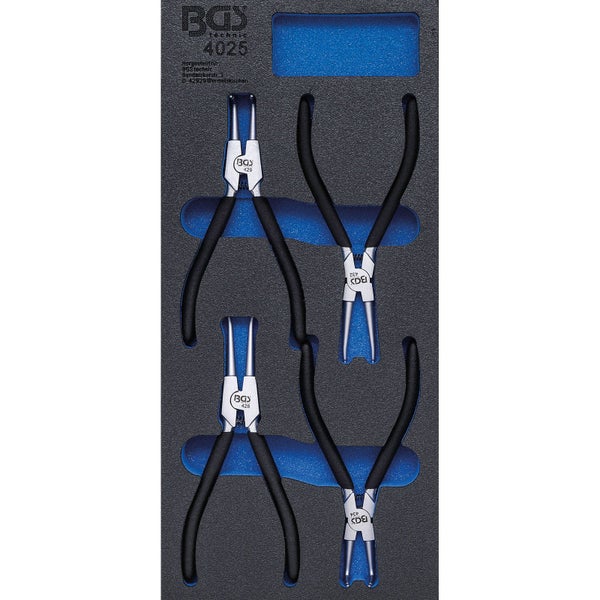 BGS technic Seegeringzangensatz 4-teilig in Schaumstoffeinlage mit geraden und gebogenen Spitzen