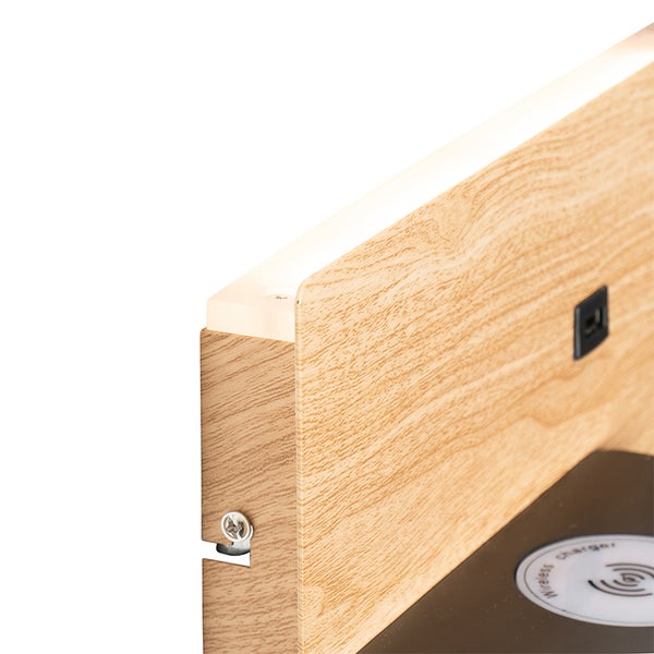 2er Set Wandleuchte Schwarz mit Holz inkl. LED mit USB und Induktionsladegerät - Riza