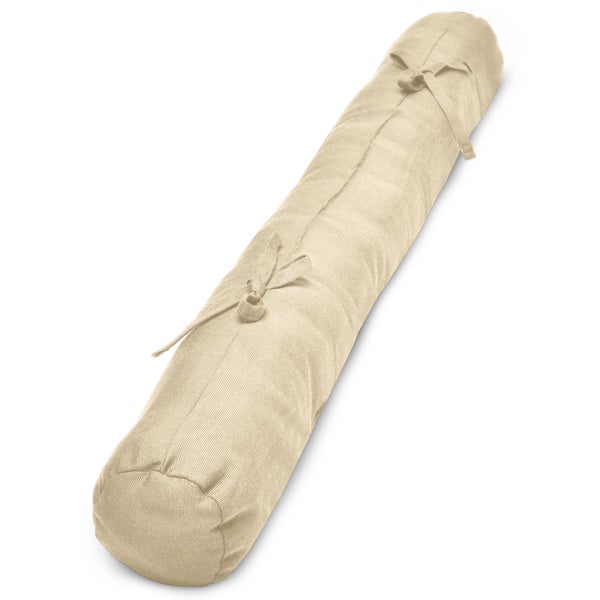 Längliches, beigefarbenes Kissen mit Bändern