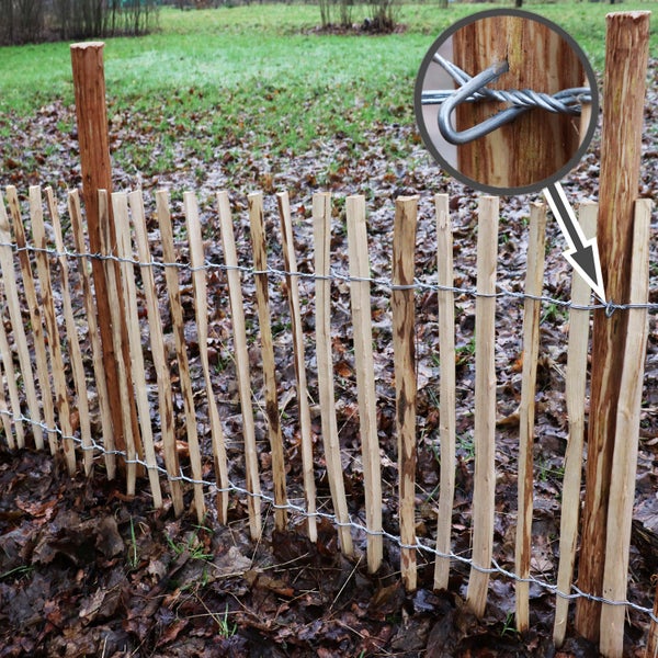 65 Holzpfosten für Staketenzaun 1,5m I Durchmesser 6-9cm I Zaunpfosten aus Haselnuss I Zaun-Pfahl