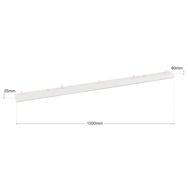 Abmessungen einer LED-Leuchte, 1200 x 80 x 25 Millimeter
