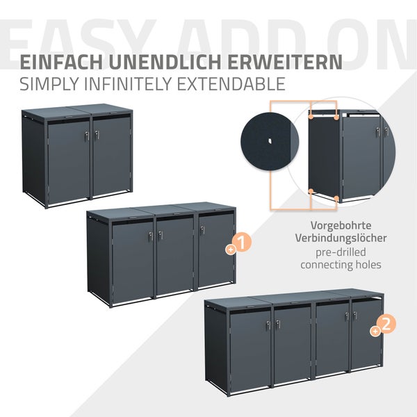 ML-Design Mülltonnenbox 2er für 2 Tonnen 240L 132x80x116,3 cm, Anthrazit, Stahl, wetterfest, Abschließbare Mülltonnenverkleidung mit Klappdeckel/2 Türen, Müllbox Mülltonnecontainer Mülltonnenabdeckung