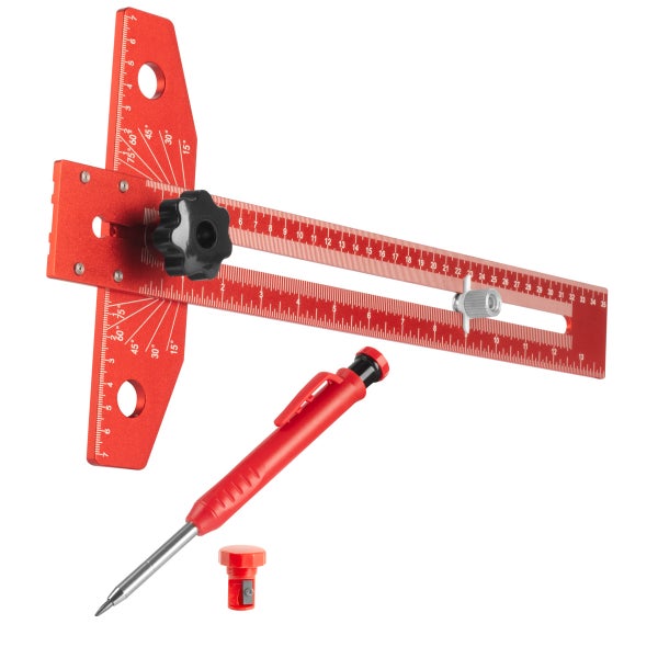 STAHLWERK Règle de traçage angulaire en aluminium avec butée et crayon de marquage