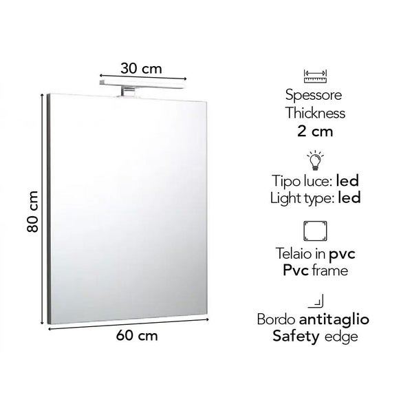 Rechteckiger Spiegel mit LED Beleuchtung, 80 mal 60 Zentimeter