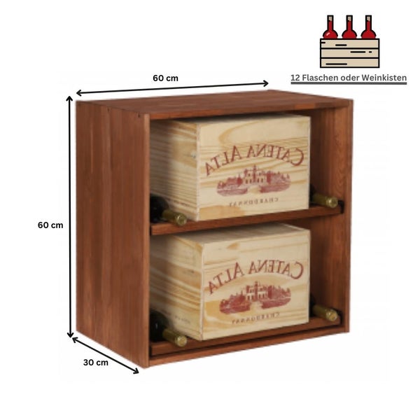 PROREGAL Modulares Weinregal Vincellar Mod HxBxT 60 x 60 x 30 cm Modul Für 12 Flaschen Oder Weinkisten mit Ausziehbaren Ebenen Massives Kiefernholz Braun Geölt
