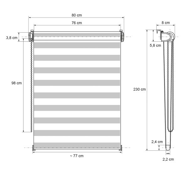 ECD Germany Doppelrollo Klemmfix ohne Bohren 80 x 230 cm Hellgrau, lichtdurchlässig und verdunkelnd, Duo Rollo für Fenster & Türen, Fensterrollo Seitenzugrollo Klemmrollo Sonnenschutzrollo Zebrarollo