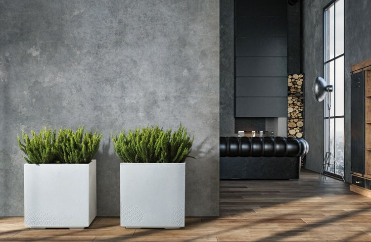 Ondis24 Pflanzkübel Beton 40 Caro Rollen 100% recycled weiß, Blumentopf, Pflanzgefäß