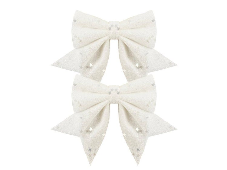 Zwei Deko-Schleifen mit Sternenmuster für Weihnachtsbaumschmuck oder Geschenkverpackungen