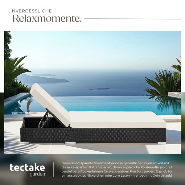 2er Set Rattan Sonnenliegen tectake  wetterfest und UV-beständig mit Aluminiumgestell schwarz
