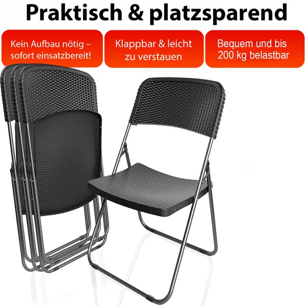 BigDean 4 Stück Klappstuhl Rattan Optik – Campingstuhl belastbar bis 200kg – wetterfester Gartenstuhl Balkonstuhl Campingstuhl klappbar