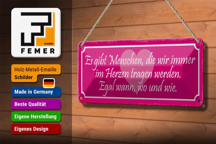 Blechschild Spruch 27x10cm Menschen wir im Herzen tragen Dekoration