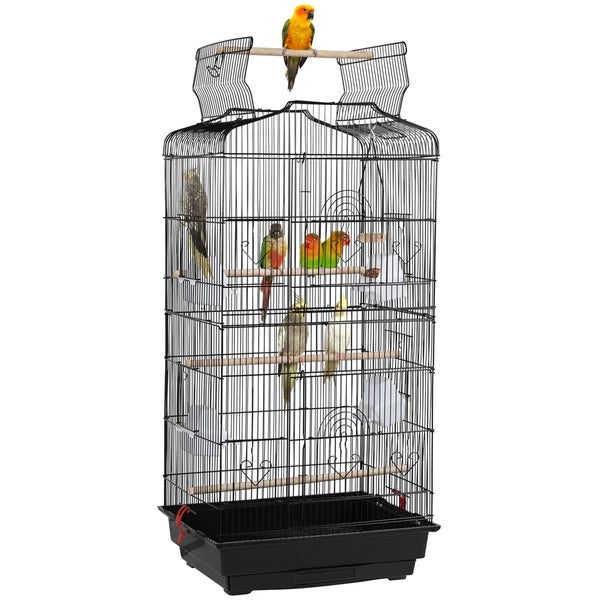 Yaheetech Vogelkäfig mit 4 Sitzstangen , Schwarz