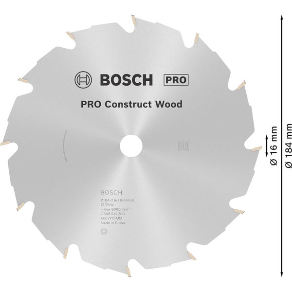 Bosch PRO Construct Wood Kreissägeblatt 184 x 2,6 x 16 mm - 2608641200