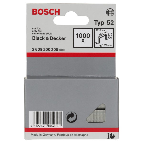Bosch Typ 52 Klammern, 1000 Stück, geeignet für Black and Decker