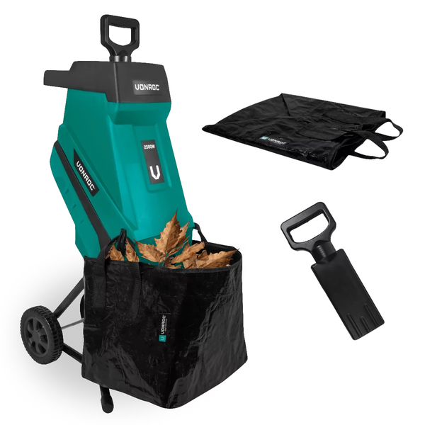 VONROC Gartenhäcksler elektrisch 2500W - Messerhäcksler für Äste bis zu Ø45mm - Leise & Robust - Häcksler Maschine für Gartenabfälle inkl 45L Auffangsack