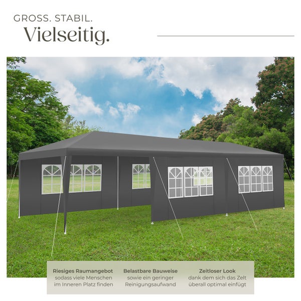 Pavillon tectake Miramas wasserdicht 9 x 3 m, im Stecksystem grau