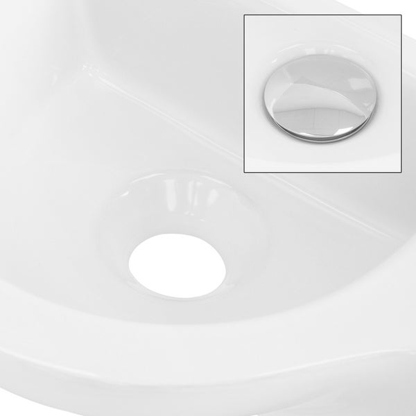 ML-Design Waschbecken Keramik Weiß, 44,5x25,5x12 cm mit Ablaufgarnitur Silber, Oval, Hahnloch links, Wandmontage, Aufsatzwaschbecken, Waschtisch Waschschale Waschplatz Handwaschbecken, für Badezimmer