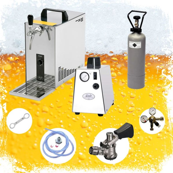 Bierzapfanlage mit Zubehör wie Kohlensäureflasche, Druckminderer und Reinigungsadapter