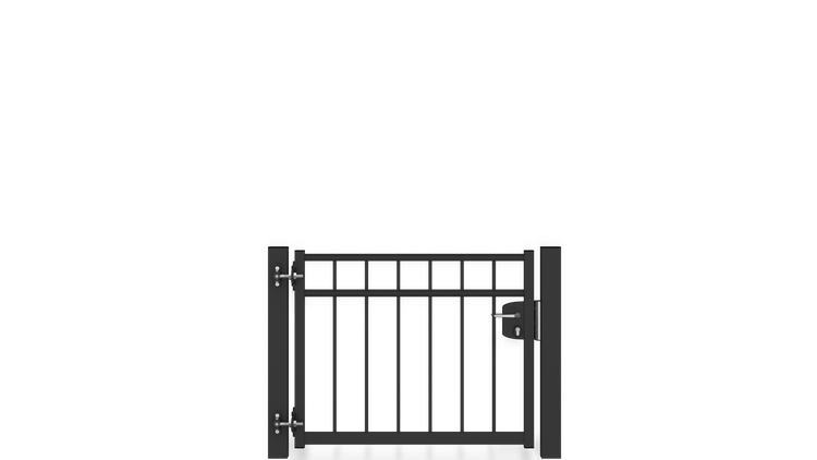 Gartentor ZAUNGURU BASIC-Linie Oldenburg aus Metall, Höhe: 83cm, Breite: 123cm, 1-flügelig inkl. Pfosten, Schloss und Zubehör, Feuerverzinkt und zusätzlich in RAL 7016 Anthrazitgrau pulverbeschichtet