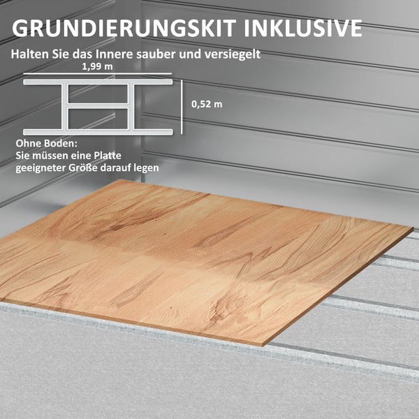 Outsunny Verzinkter Stahl Gerätehaus 2,43㎡ 213x131x192cm Einfach Montage Geräteschuppen mit Satteldach, Abschließbarer Schiebetür, wetterfest Gartenhaus, Outdoor Garten Schuppen für Außenbereich, Grau