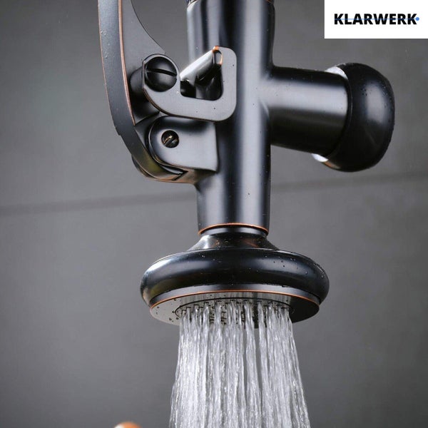 Ben | Gastronomie Schwarz matt Küchenarmatur| Zwei Brausen | Edelstahl Professional Wasserhahn Küche| Doppelspülbecken Restaurant