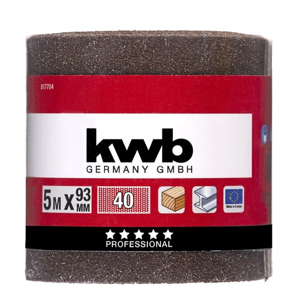 kwb Schleifpapier-Rolle - 5 m x 93 mm, K-40, Korund, für Metall und Holz - Ideal für Hand- und Schwing-Schleifer