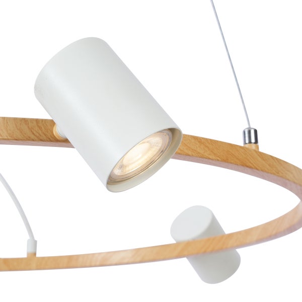 Deckenleuchte mit Holzring und mehreren Spots