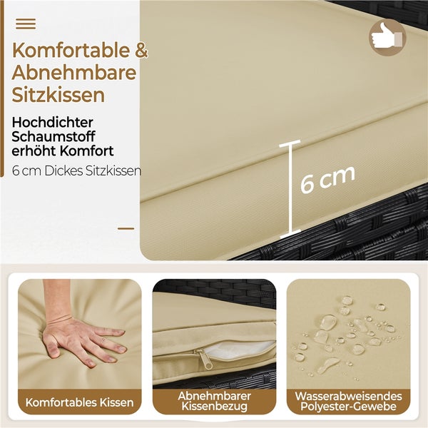 Details zu komfortablen und abnehmbaren Sitzkissen für Gartenmöbel