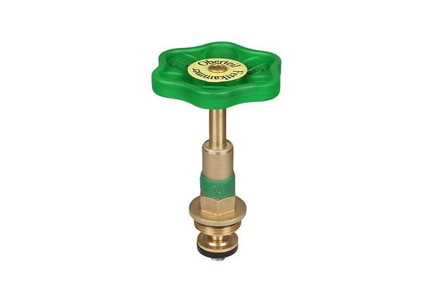 Ventiloberteil Fettkammer aus Messing mit grünem Handrad