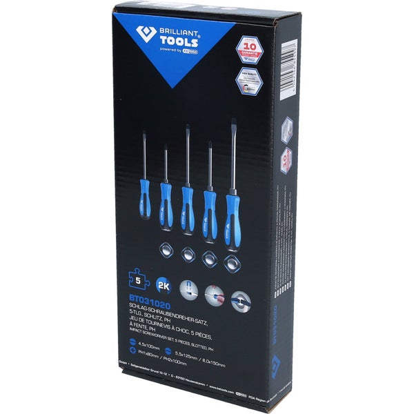 BRILLIANT TOOLS Schraubendreher-Satz mit Schlagkappe 5tlg. Schlitz PH Phillips - BT031020