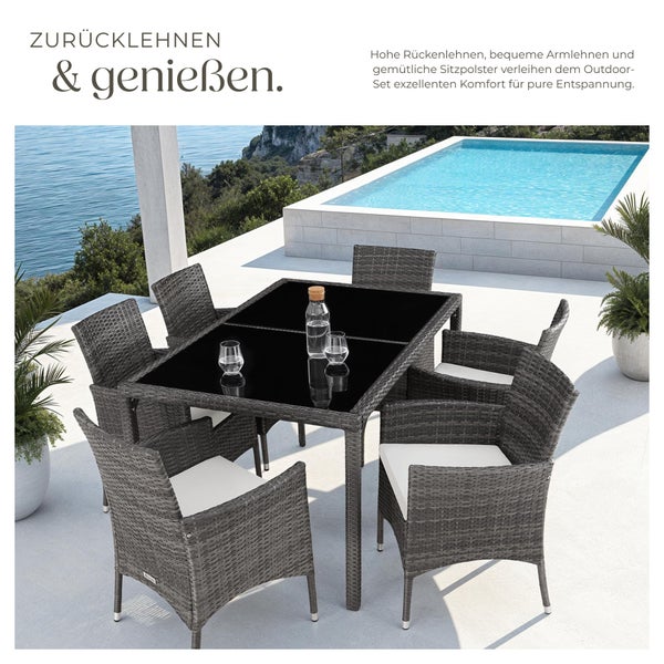 Rattan Sitzgruppe tectake Porto inklusive Schutzhülle für 6 Personen grau/weiß