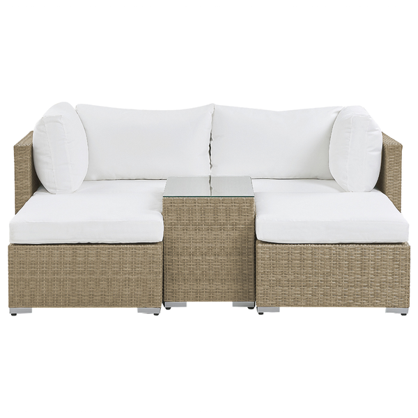 Lounge Set mit Tisch 2-Sitzer NOTO modular Polyrattan Hellbraun