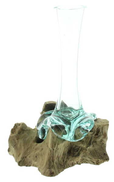 FRANK FLECHTWAREN | Vase Wurzelholz, hoch, GLAS, HOLZ, 20 x 15 x 30 cm
