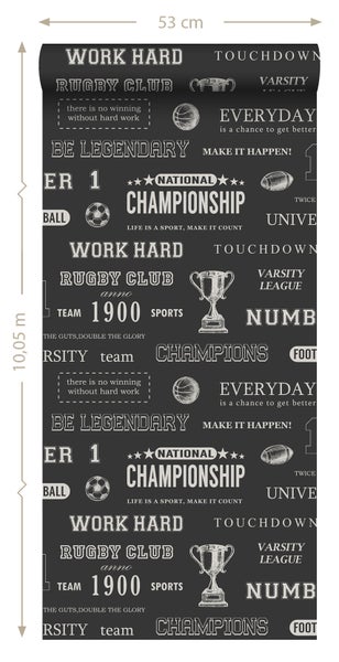 Tapete mit Sportmotiven, 53 cm breit und 10,05 m lang