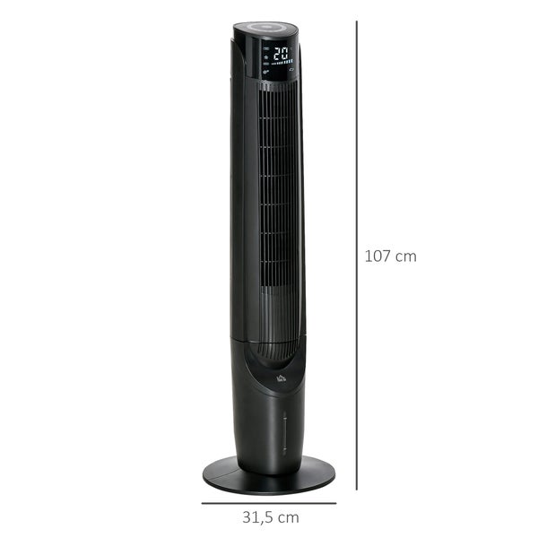 HOMCOM Luftkühler Turmventilator mit Wasserkühlung Luftbefeuchtung 60W leise Standventilator mit 12h Timer, 4 Modi, Fernbedienung, LED-Anzeige für Wohnzimmer Schwarz Ø31,5 x 107 cm