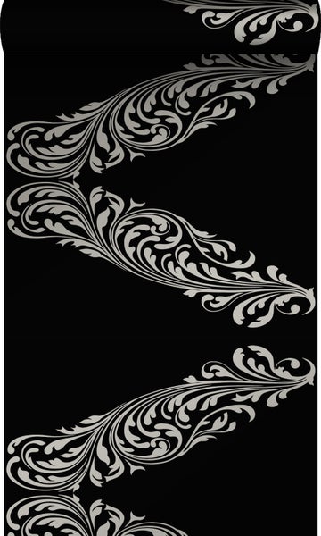 Origin Wallcoverings Tapete Ornamente Schwarz und Grau - 53 cm x 10,05 m - 345743