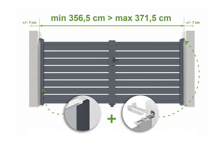 Illustration eines Gartentors mit Breitenangaben