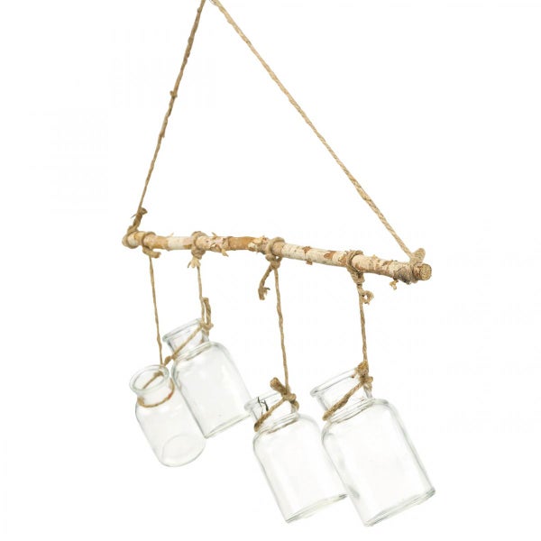 Dekoratives Hängeobjekt mit Glasvasen und Ast