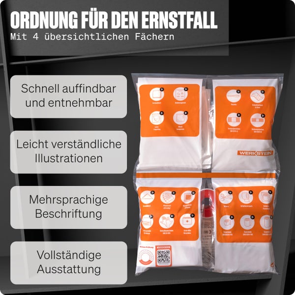 Erste Hilfe Kasten Small mit Inhalt nach DIN 13157 I Verbandskasten Betrieb inkl. praktischer Wandhalterung & 5x Aufkleber I Verbandskasten DIN 13157 für Betriebe, Einrichtungen & Zuhause
